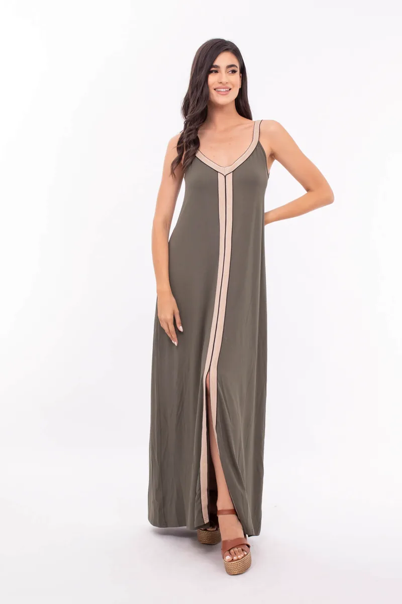 ΦΟΡΕΜΑ PLUS SIZE ΜΑΚΡΥ ΧΑΚΙ ΜΕ ΜΠΕΖ ΤΡΕΣΑ ΧΑΚΙ