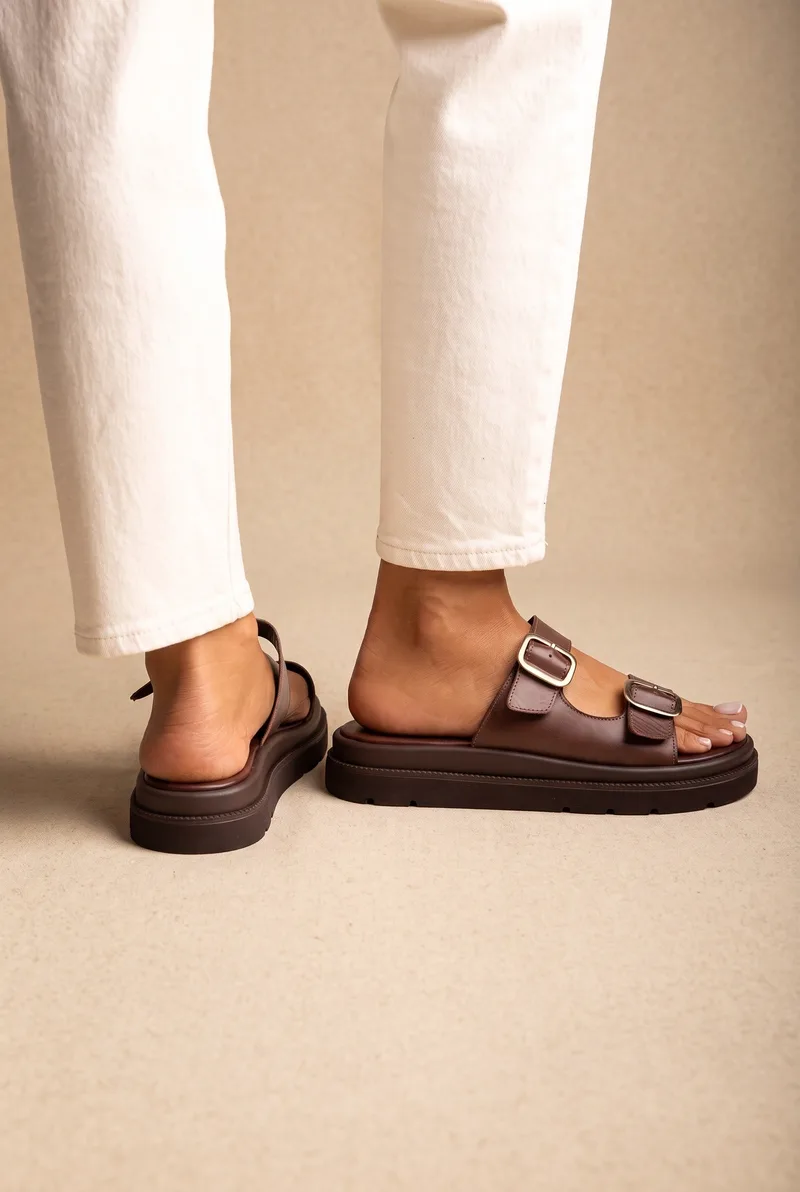 TFP Flatform Sandals Statement Buckle - 2000 - Brown Matte
