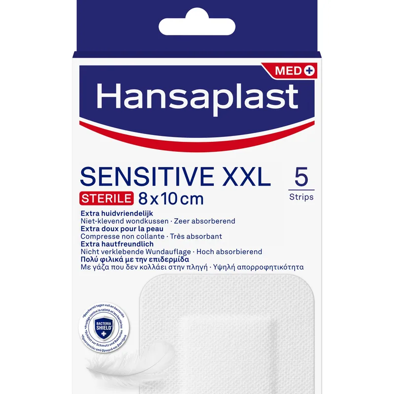 Hansaplast Sensitive XXL Sterile 8x10cm Αυτοκόλλητα Αποστειρωμένα Επιθέματα για Μεγαλύτερες Πληγές & Μετεγχειρητικά Τραύματα 5 Τεμάχια