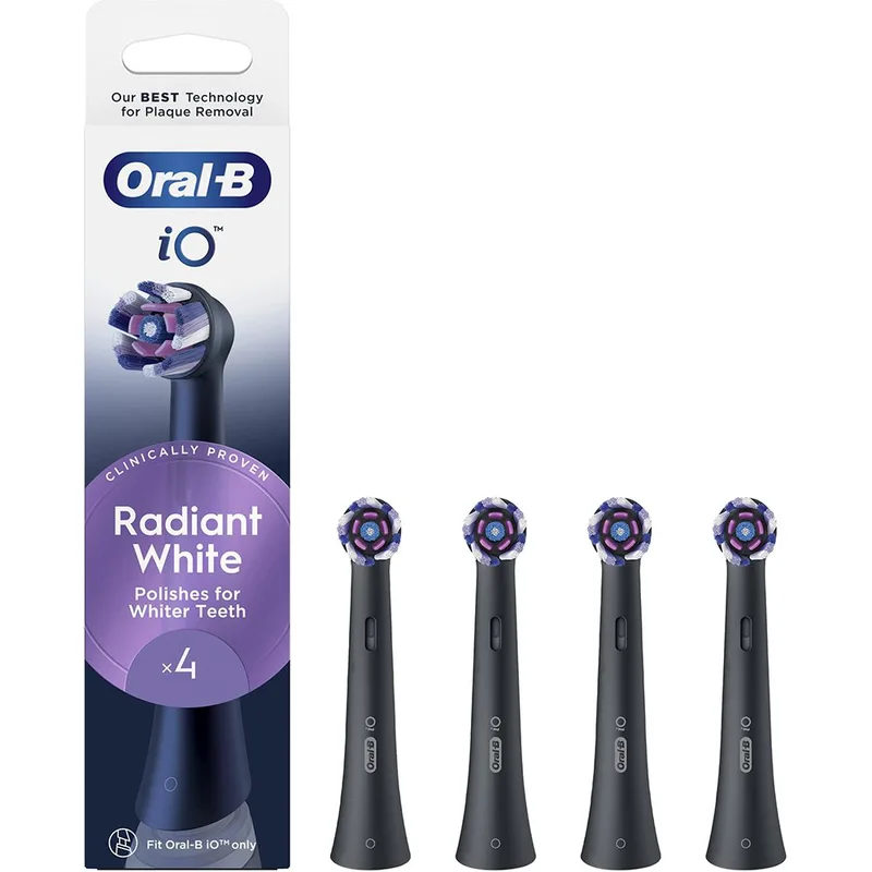 Oral-B iO Radiant White Brush Heads Black Ανταλλακτικές Κεφαλές Βουρτσίσματος για Επαγγελματικό Καθαρισμό & Λευκότερα Δόντια σε Μαύρο Χρώμα 4 Τεμάχια