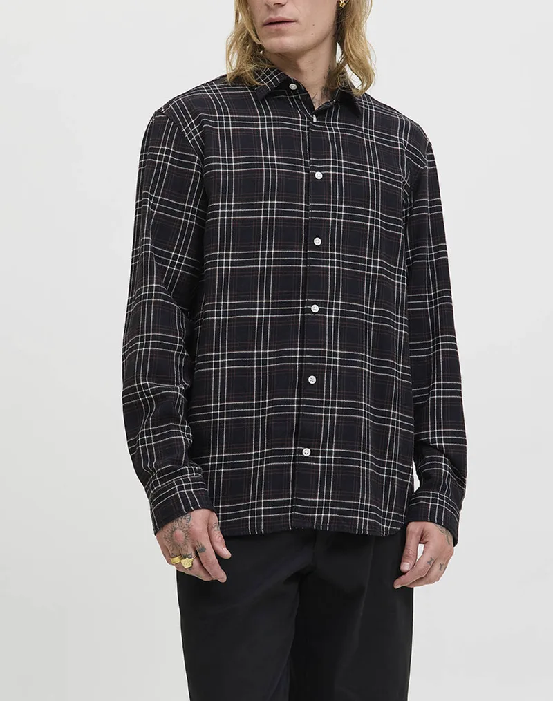 JACK&JONES JORJOSHUA FLANNEL CHECK SHIRT LS LN 12260776-Pirate Black Black