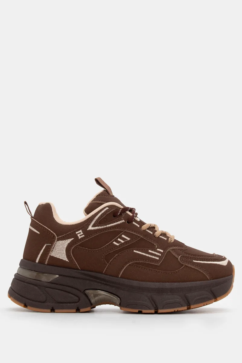 Sneakers σε Συνδυασμό Χρωμάτων με Διπλά Κορδόνια - Καφέ