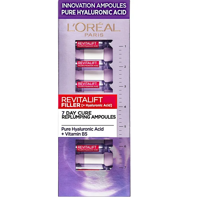 L'Oreal Paris Revitalift Filler Renew Replumping Ampoules With Hyaluronic Acid Αμπούλες για Εντατική Ενυδάτωση & Σύσφιξη με Υαλουρονικό Οξύ 7 Ampoules