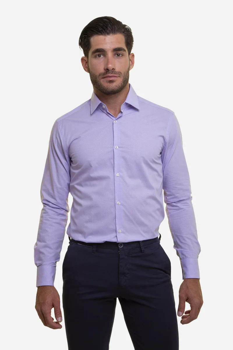 The Bostonians ανδρικό πουκάμισο με μικροσχέδιο και button-up γιακά Slim Fit - ACP1850 Λιλά