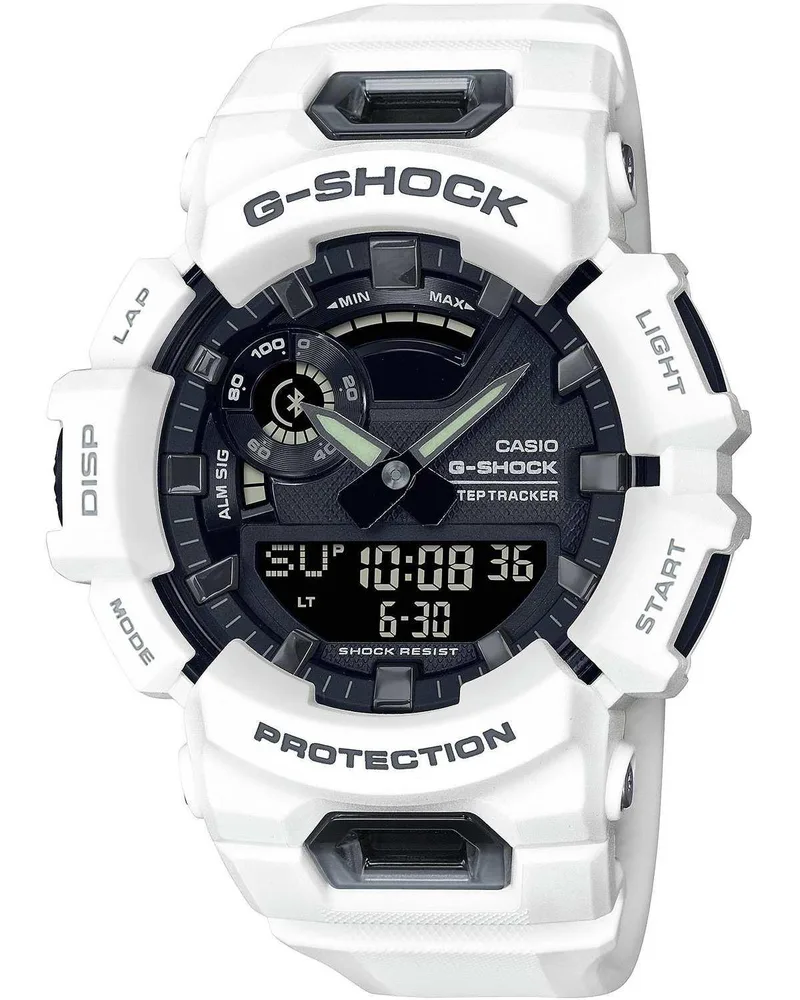 CASIO G-Shock Smartwatch Bluetooth Chronograph - GBA-900-7AER, White case with Black & White Rubber Strap
