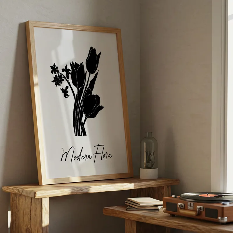 Πόστερ ABSTRACT BLACK AND WHITE MODERN FLORA