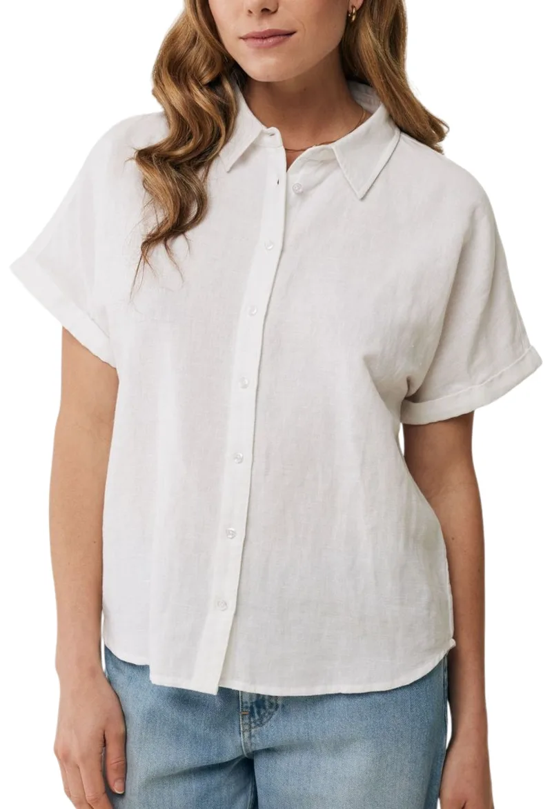 Πουκάμισο Κοντομάνικο Mexx Linen Short Sleeve Blouse MF006106551W-White Γυναικείο