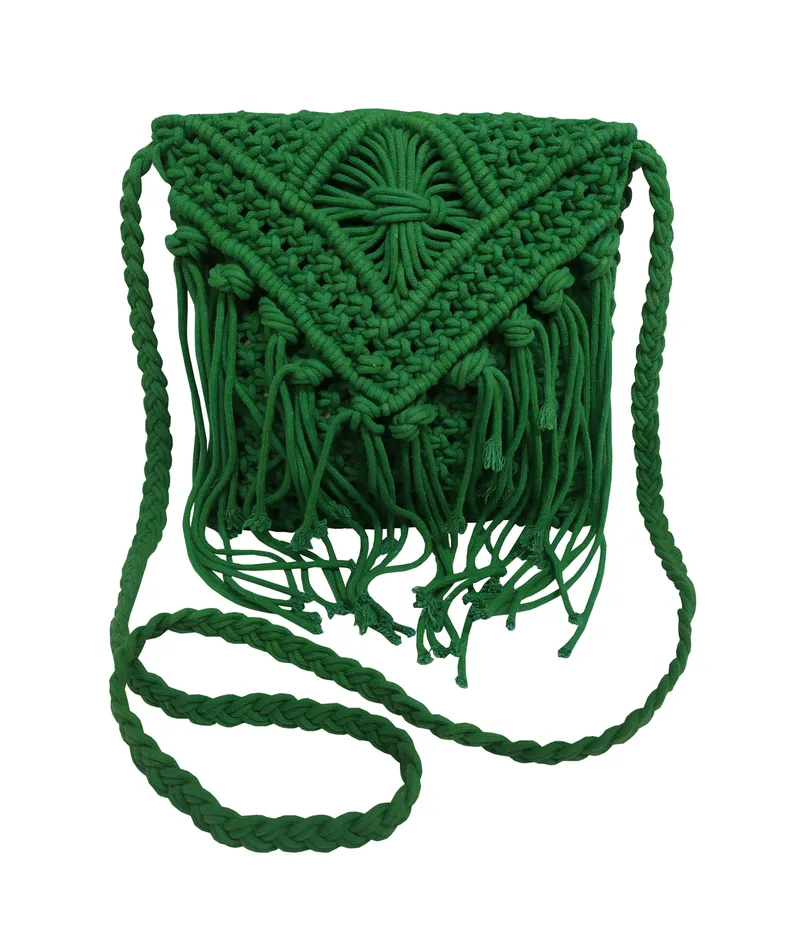 Τσάντα Macrame Green 20x25εκ. Komvos Home 7012286-1 (Ύφασμα: Βαμβάκι 100%, Χρώμα: Πράσινο ) - KOMVOS HOME - 7012286-1