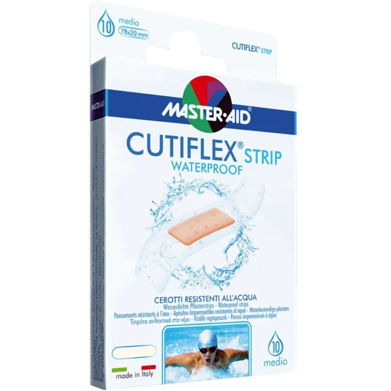 Master Aid Cutiflex Med Waterproof Strips 78x20mm Medium Αυτοκόλλητα Επιθέματα Αδιάβροχα 10 Τεμάχια