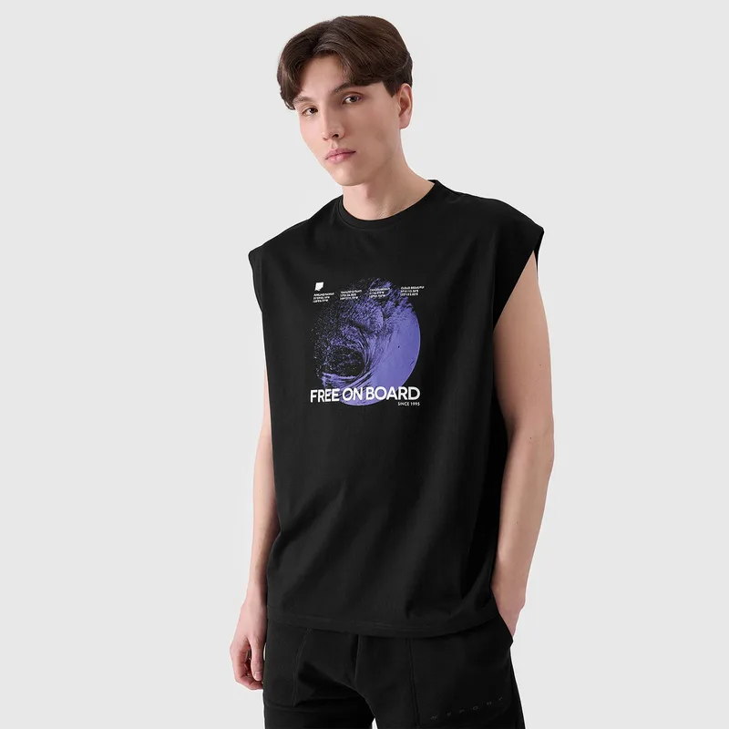 4F MEN'S OVERSIZE TANK TOP WITH PRINT ΜΑΥΡΟ