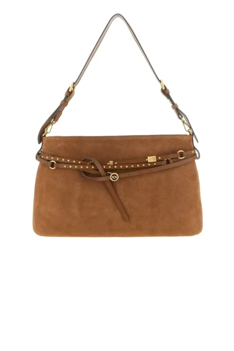 PINKO ΤΣΑΝΤΑ BELT BAG BIG SUEDE ΚΑΦΕ ΤΑΜΠΑ
