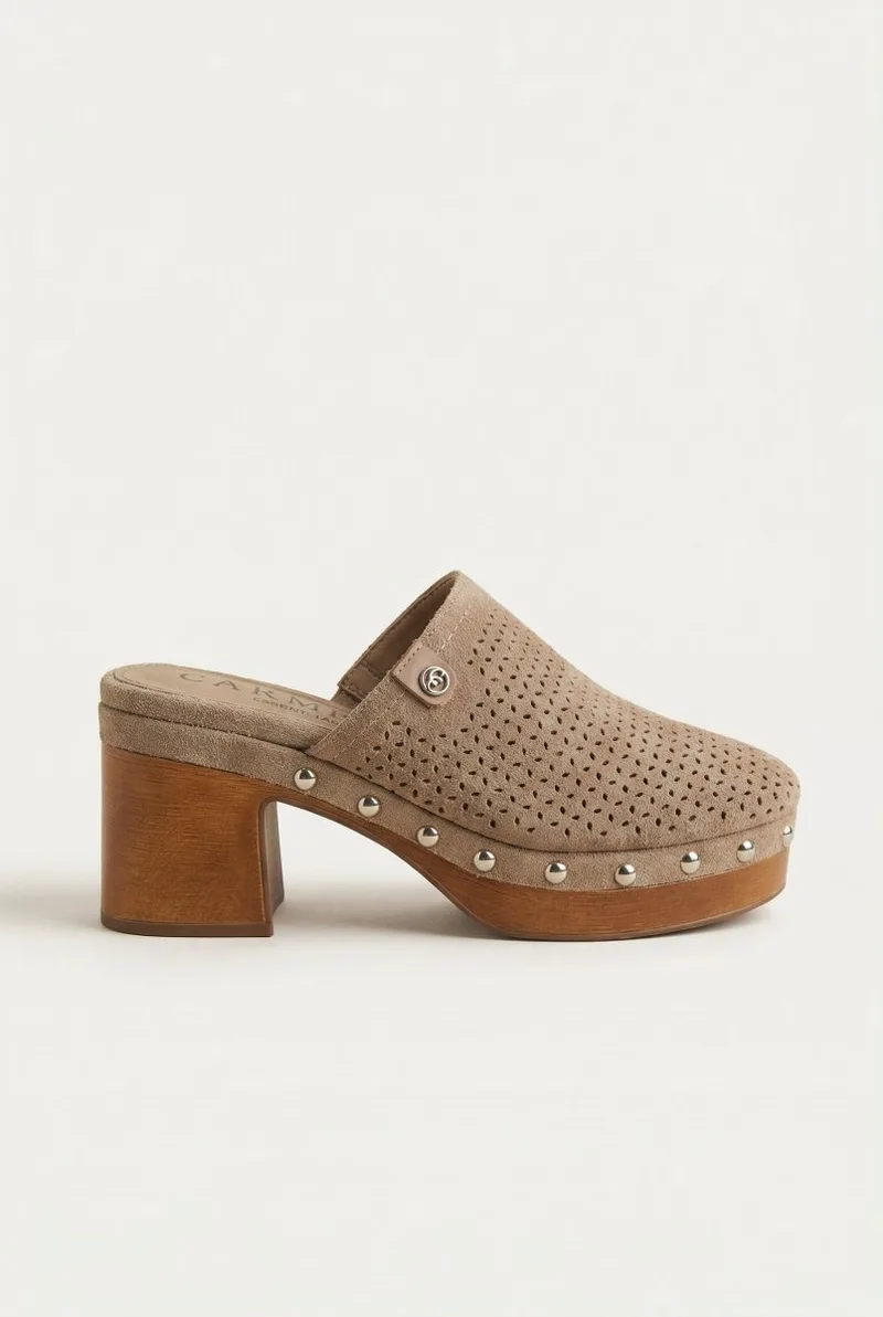 CARMELA Perforated Clogs Studded Sole - 163283 - Taupe Matte
