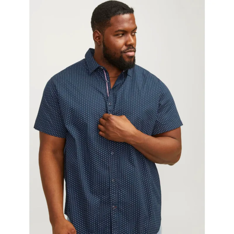 Jack & Jones "Plain Ditsy Detail", βαμβακερό κοντομάνικο πουκάμισο με μικροσχέδιο - Navy Blazer