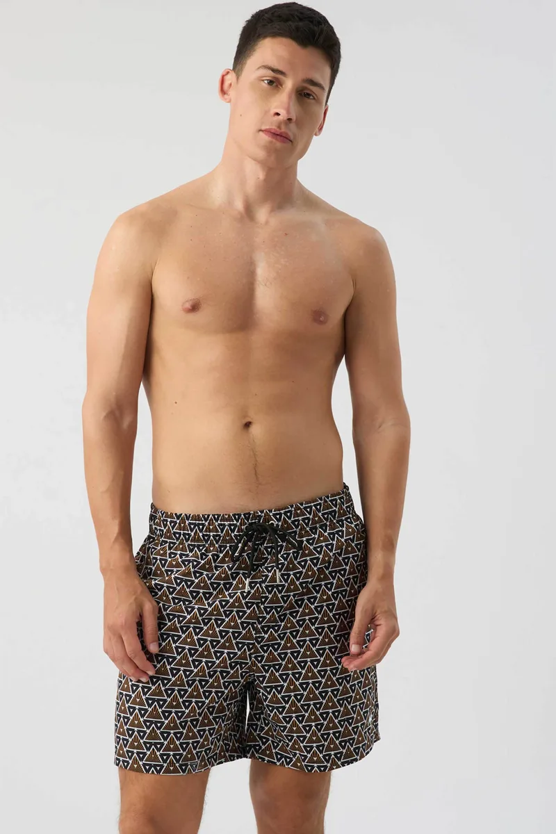 Minerva ανδρικό μαγιό βερμούδα με all-over print "Soft" - 96-37603-002-070 Μαύρο - Χρυσό