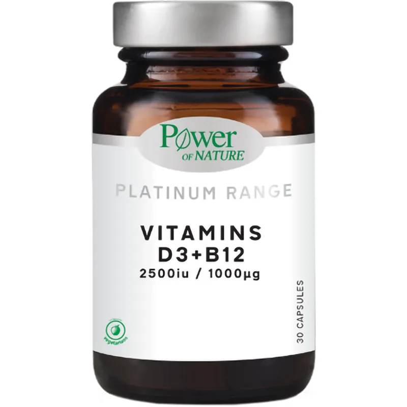 Power Health Platinum Range Vitamin D3 2500iu + B12 1000μg Συμπλήρωμα Διατροφής Βιταμίνης D3 & B12 για την Ενίσχυση Ανοσοποιητικού, Παραγωγή Ενέργειας & Καλή Υγεία των Οστών, Μυών & Δοντιών 30caps