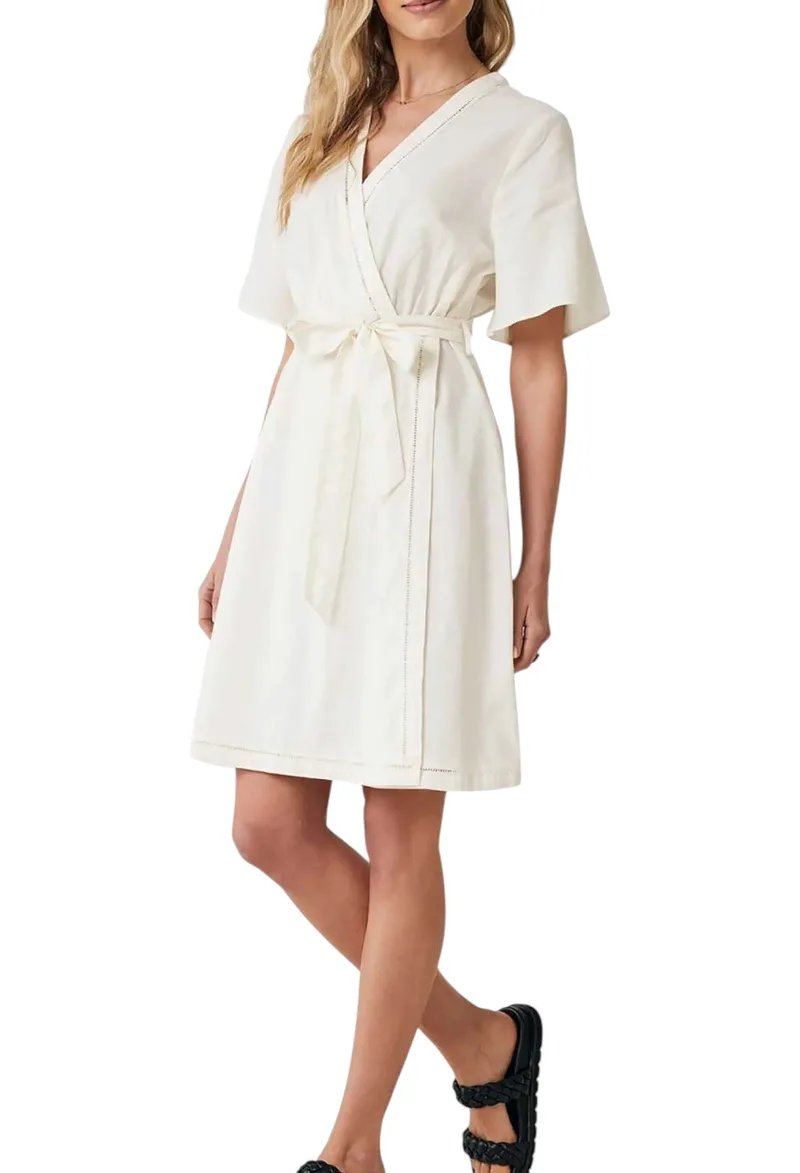 Φόρεμα Mexx Wrap dress with wide sleeves MF006303941W-Off White Γυναικείο