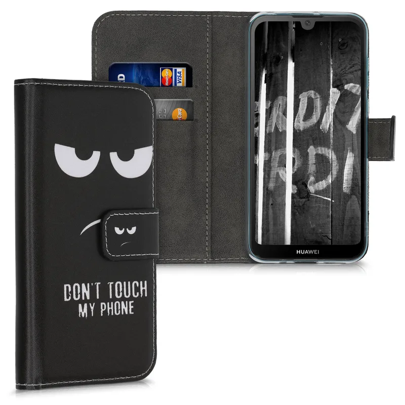 KW Θήκη - Πορτοφόλι Huawei Y5 2019 - Don't Touch My Phone - White / Black (52054.03)