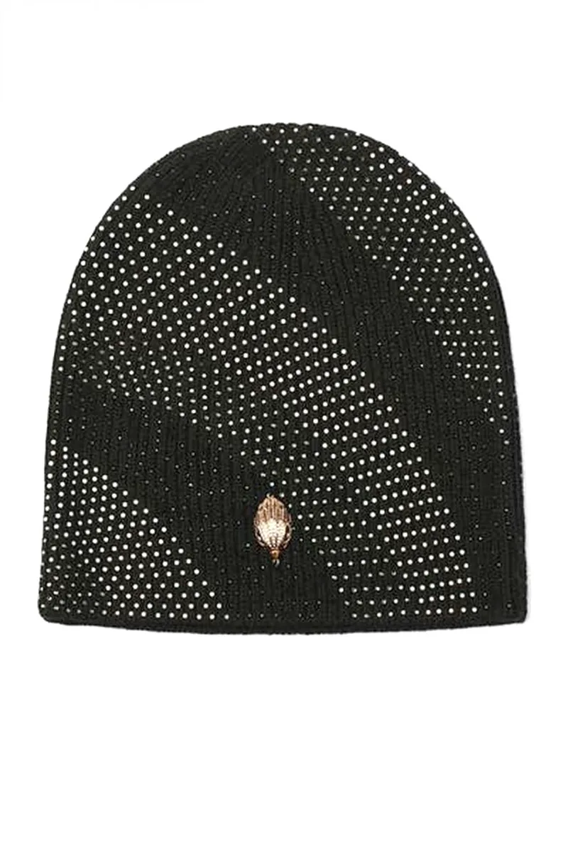 KURT GEIGER ΣΚΟΥΦΟΣ KENSINGTON CRYSTAL BEANIE ΣΤΡΑΣ LOGO ΜΑΥΡΟ