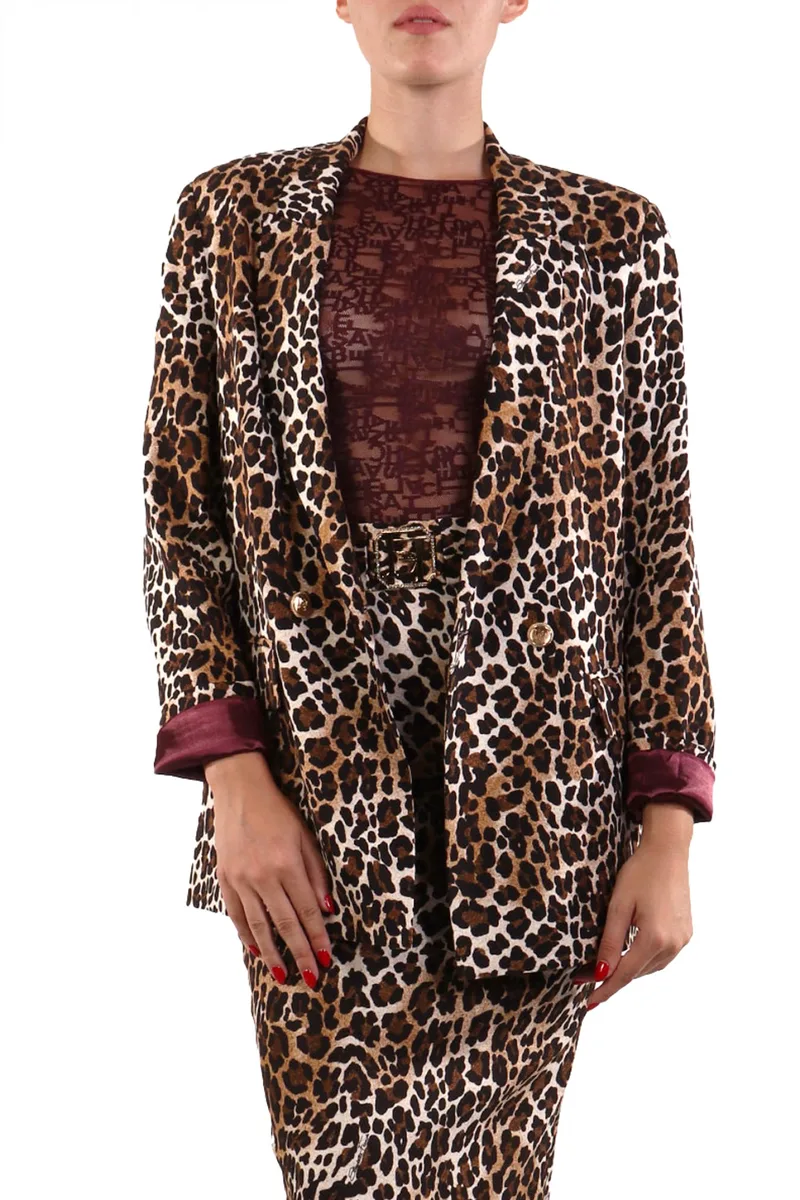 ELISABETTA FRANCHI ΣΑΚΑΚΙ BLAZER ΣΤΑΥΡΩΤΟ ANIMAL PRINT ΚΑΦΕ ΜΠΕΖ
