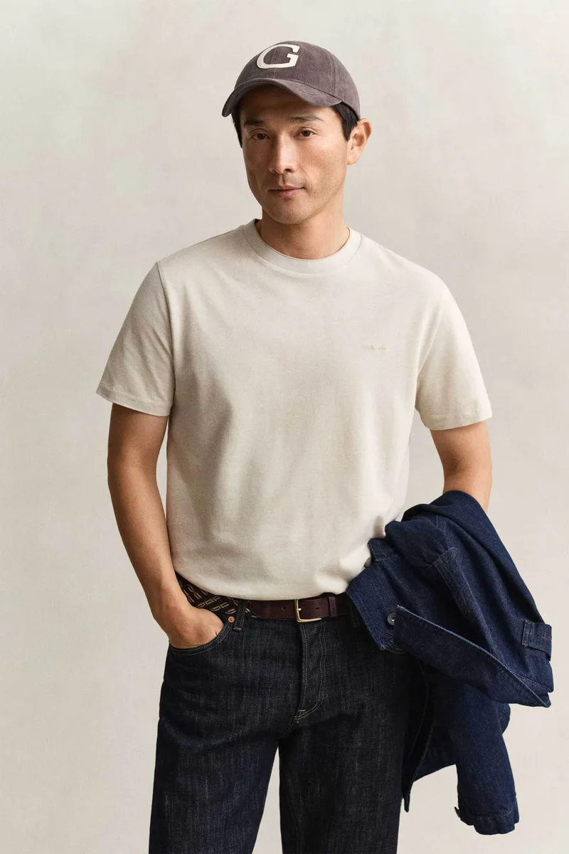 Gant ανδρικό T-shirt πικέ με κεντημένο λογότυπο Regular Fit - 2003414 Μπεζ