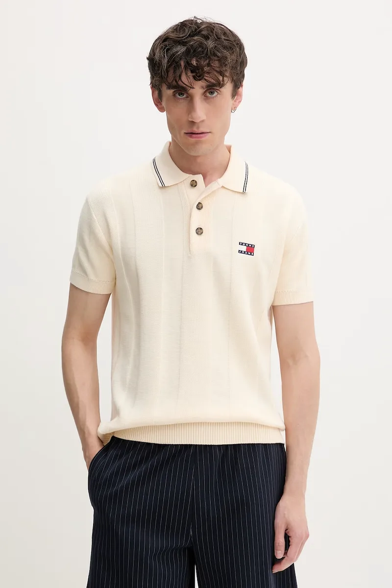 Tommy Jeans πλεκτό μπλουζάκι πόλο ανδρικό βαμβακερό