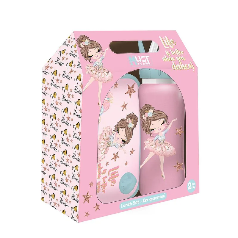 ΣΕΤ ΦΑΓΗΤΟΥ MUST TEAM SHINY BALLERINA ΦΑΓΗΤΟΔΟΧΕΙΟ PP 800ML-ΠΑΓΟΥΡΙ ΑΝΟΞΕΙΔΩΤΟ 500ML