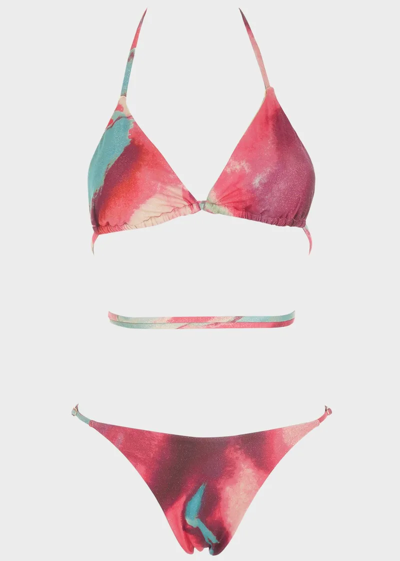 Set bikini τριγωνάκι all print με slip brazil. Καλύπτει B Cup ΦΟΥΞΙΑ