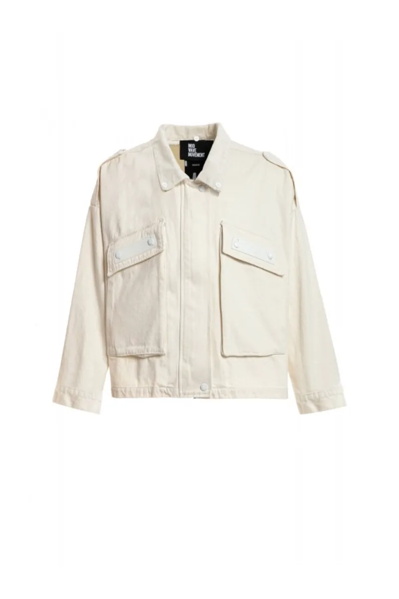 MOD WAVE MOVEMENT Unisex Teddy Bear Denim Jacket - Μπεζ-MW091070432-BEIGE