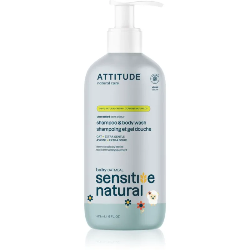 Attitude Sensitive Natural Baby Oatmeal σαμπουάν και τζελ πλυσίματος 2 σε 1 για ευαίσθητο δέρμα για παιδιά 473 ml