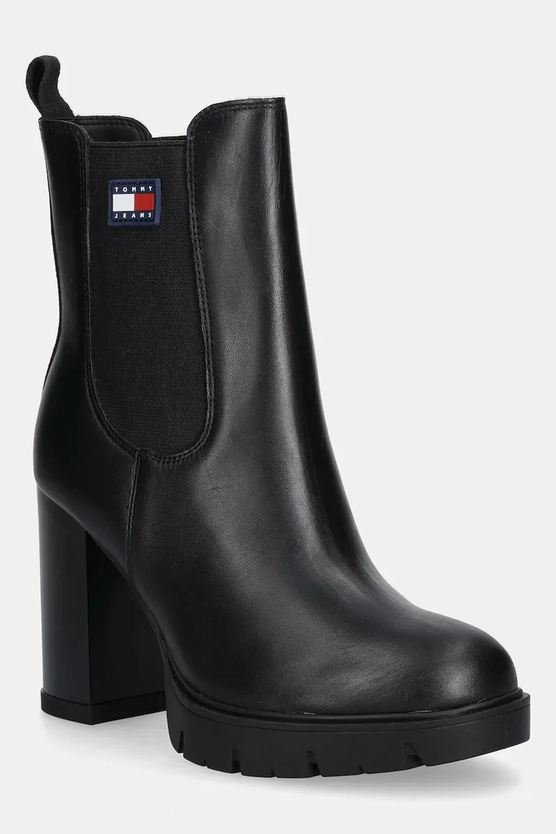 Δερμάτινες μπότες Tommy Jeans TJW LEATHER HEEL BOOT