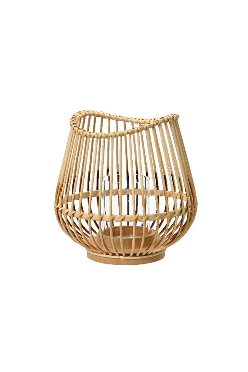 Φαναρι Απο Bamboo Και Ξυλο Ελατης 23x23x21.5cm Μονόχρωμο Kaeming