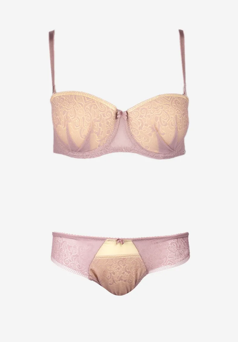 Σετ σουτιέν μπαλκονέ Strapless με Brazil 8051-Κίτρινο