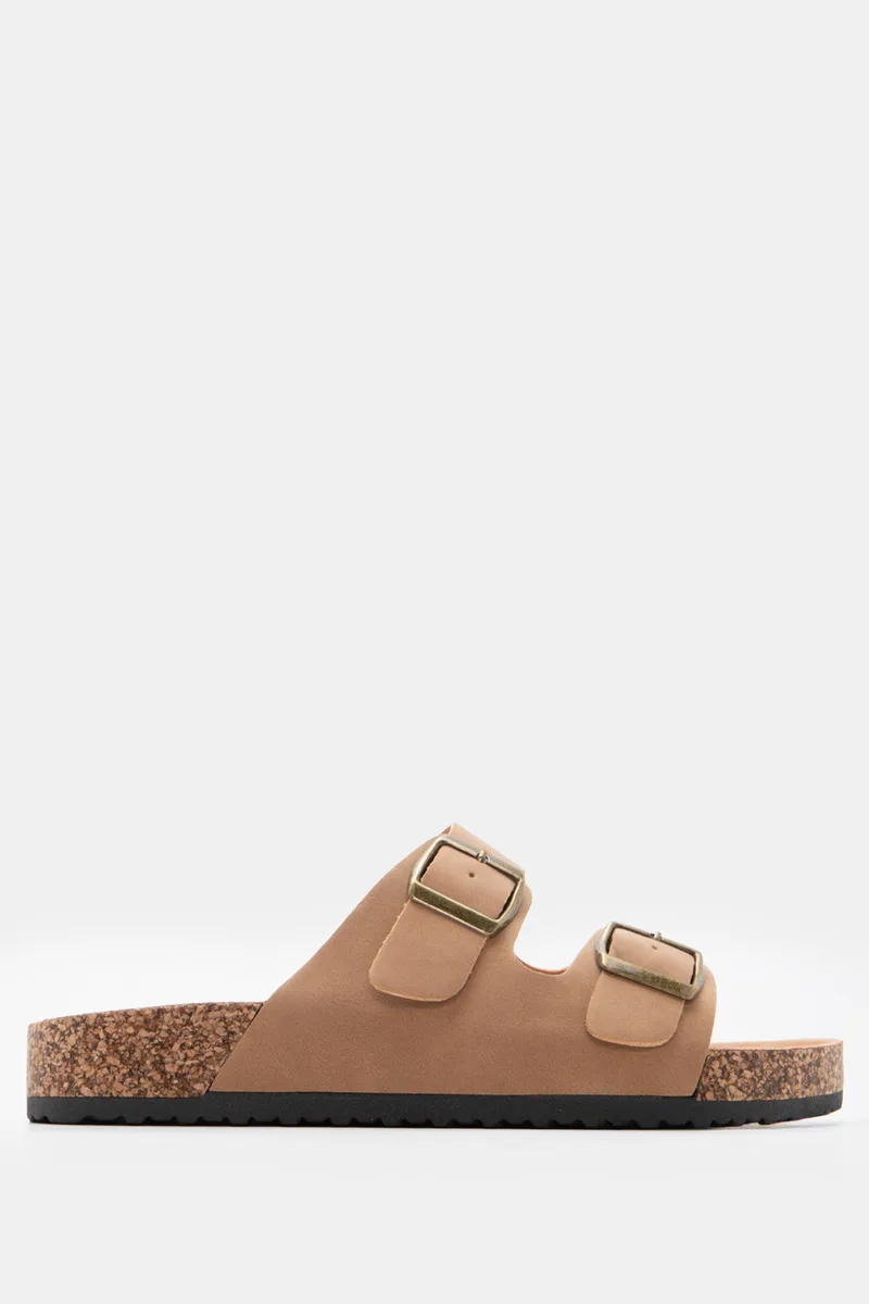 LUIGI DESIGN - Σανδάλια Flatform με Διπλές Τόκες - Μπεζ-Σκούρο