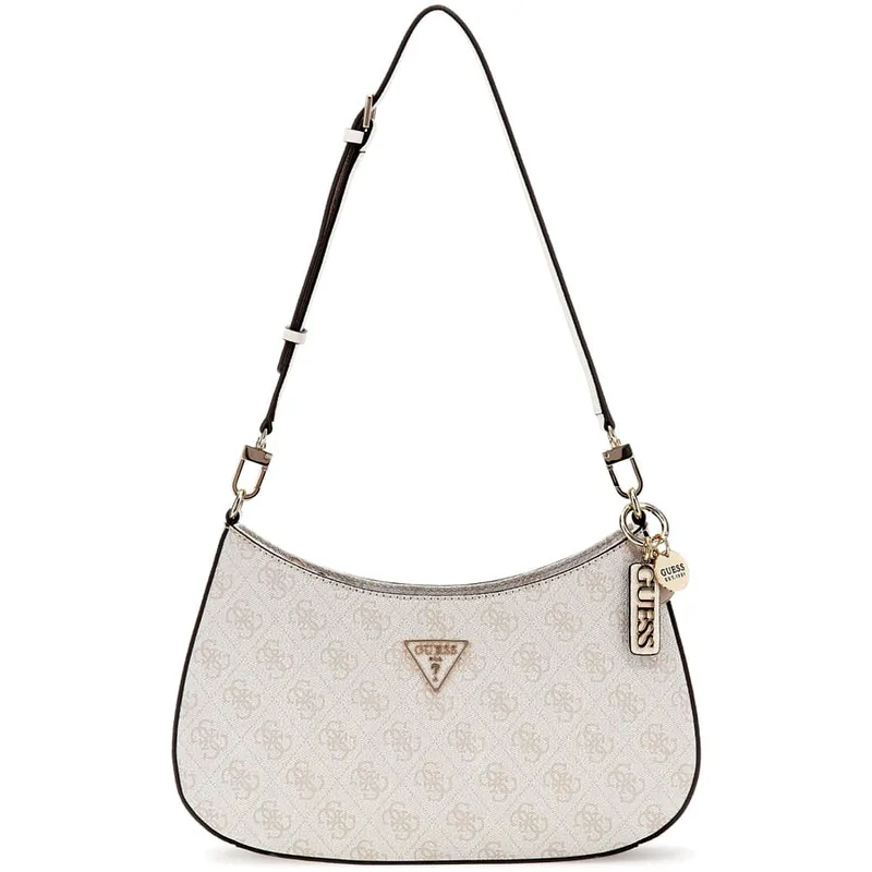 Guess εκρου τσάντα ώμου Noelle Top zip 4G Logo