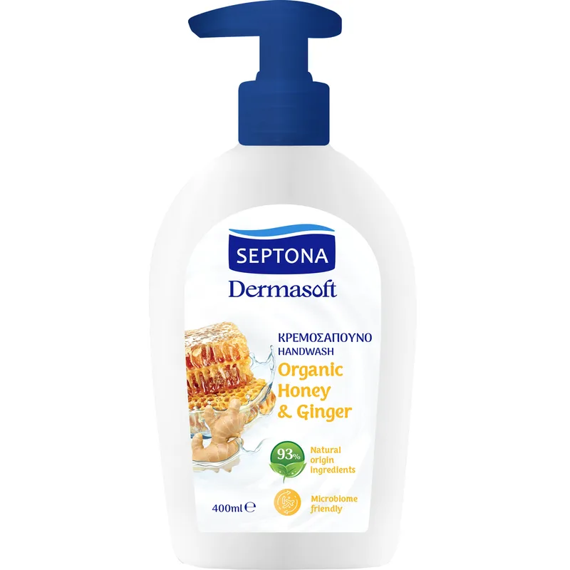 Septona Dermasoft Handwash with Organic Honey & Ginger Κρεμοσάπουνο με Οργανικό Εκχύλισμα Μελιού & Τζίντζερ 400ml