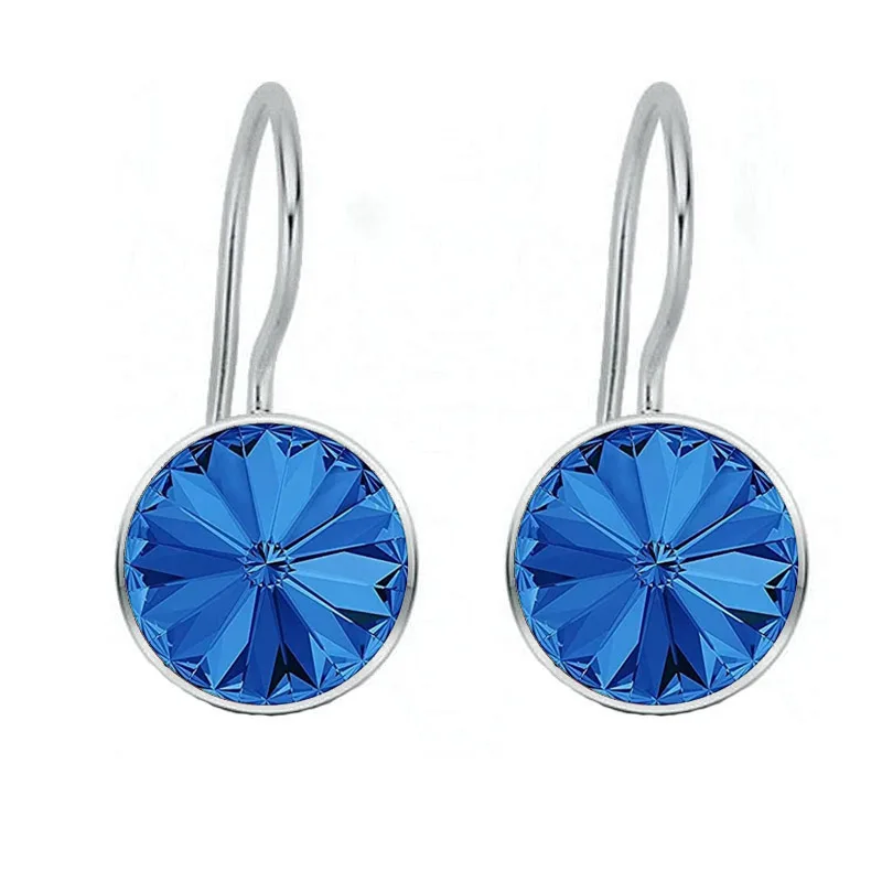 Jt Ασημένια κρεμαστά σκουλαρίκια Swarovski rivoli 12mm Μπλε ηλεκτρικ
