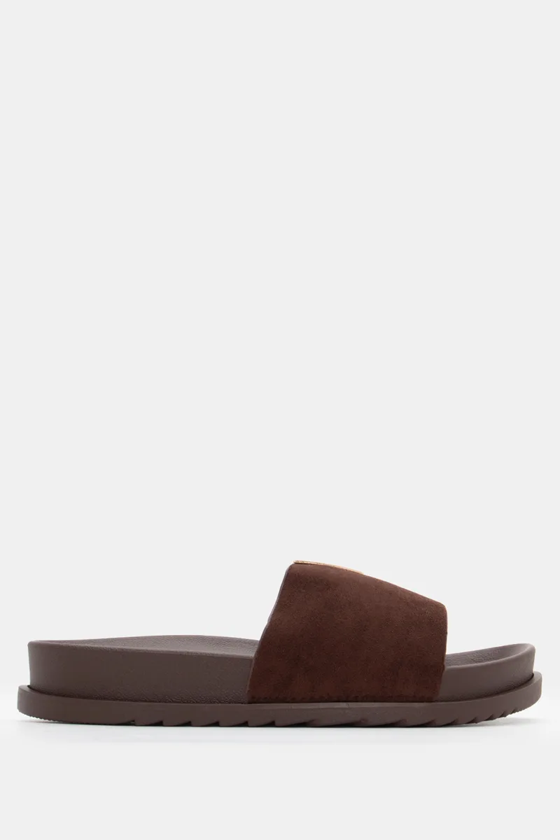 Flatform Σανδάλια με Μεταλλική Λεπτομέρεια V - Καφέ Σκούρο