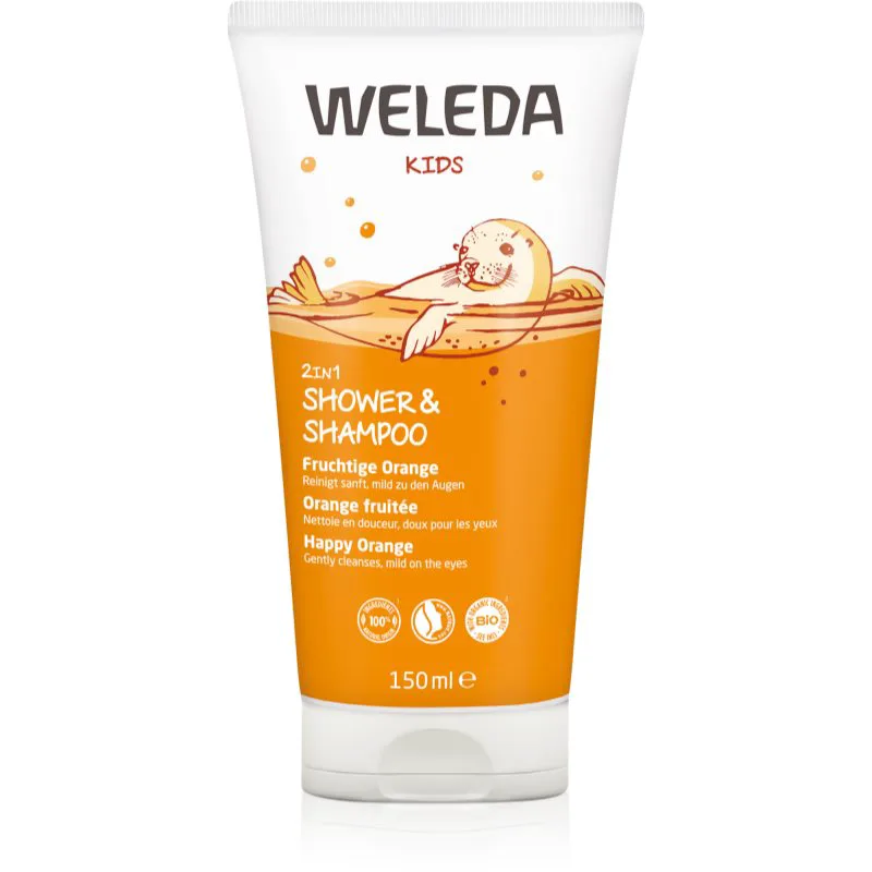 Weleda Kids Happy Πορτοκαλί παιδική κρέμα και σαμπουάν για ντους 2 σε 1 150 ml