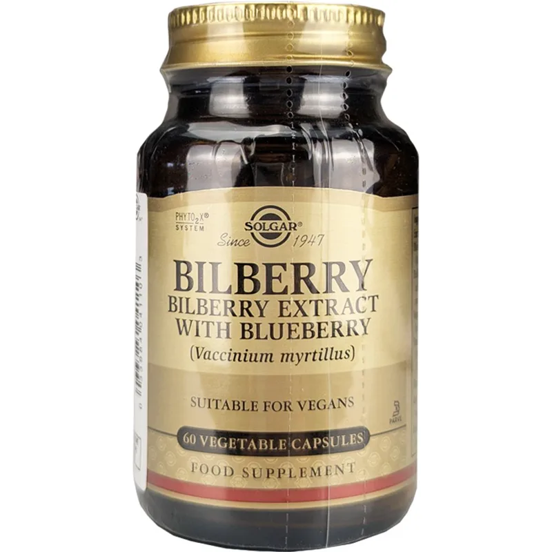 Solgar Bilberry Berry Extract With Blueberry Συμπλήρωμα Διατροφής Εκχυλίσματος Μύρτιλου για την Ενίσχυση & Ενδυνάμωση της Όρασης με Αντιοξειδωτικές Ιδιότητες 60veg.caps
