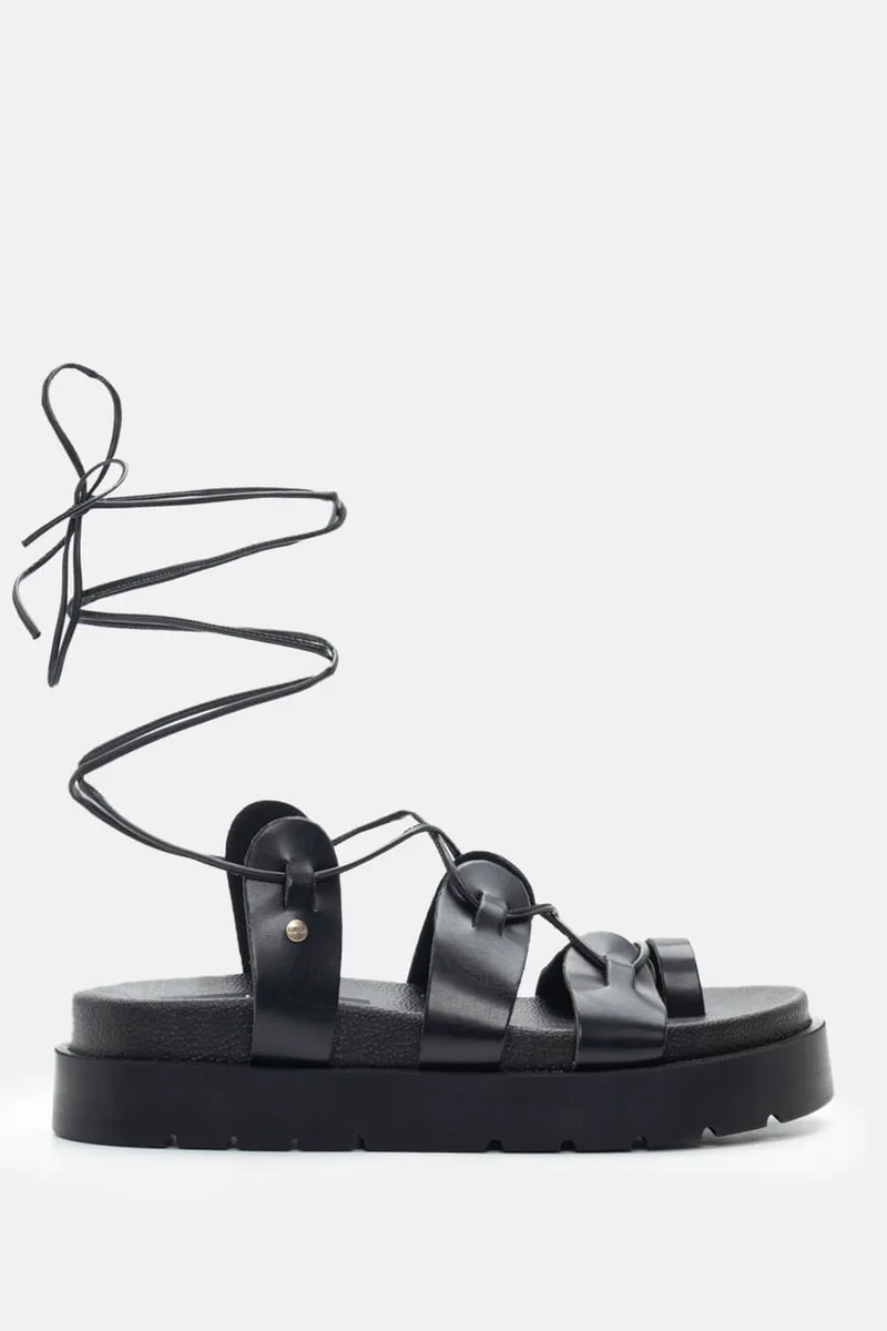 LUIGI DESIGN - Σανδάλια Flatform Gladietor - Μαύρο