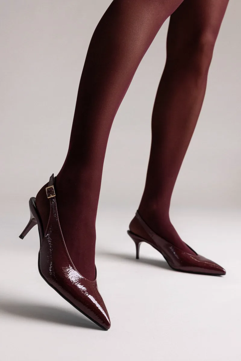 TFP Slingback Pumps Kitten Heel - 560 - Bordeaux Patent