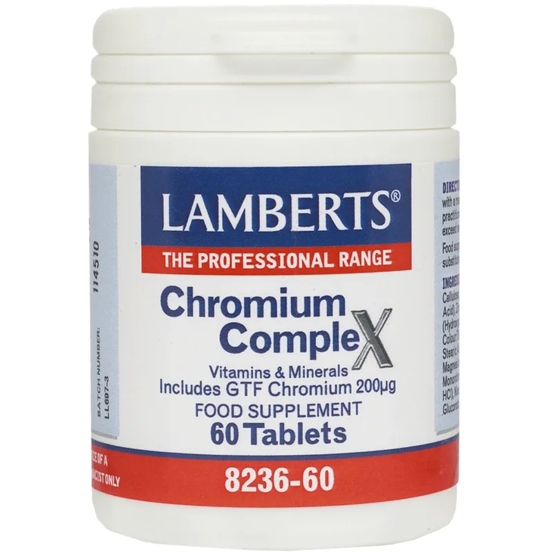 Lamberts Chromium Complex Συμπλήρωμα Διατροφής με Χρώμιο & Σύμπλεγμα Πολυβιταμινών για τη Ρύθμιση των Επιπέδων Σακχάρου στο Αίμα 60tabs