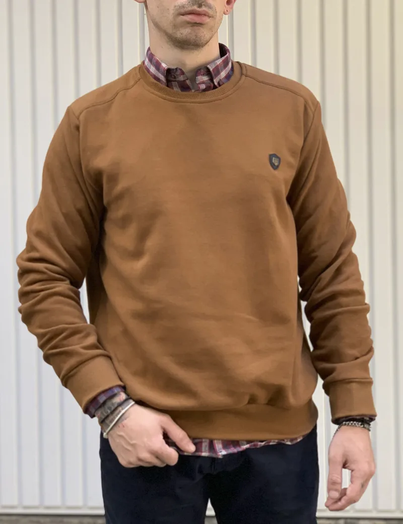 Everbest Ανδρική κάμελ μακρυμάνικη ριπ μπλούζα Plus Size 251030