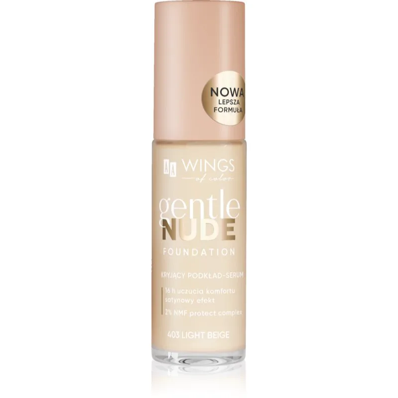 AA Wings of Color Gentle Nude Foundation υγρό μεικ απ με ενυδατικό αποτέλεσμα απόχρωση 403 Light Μπεζ 30 ml