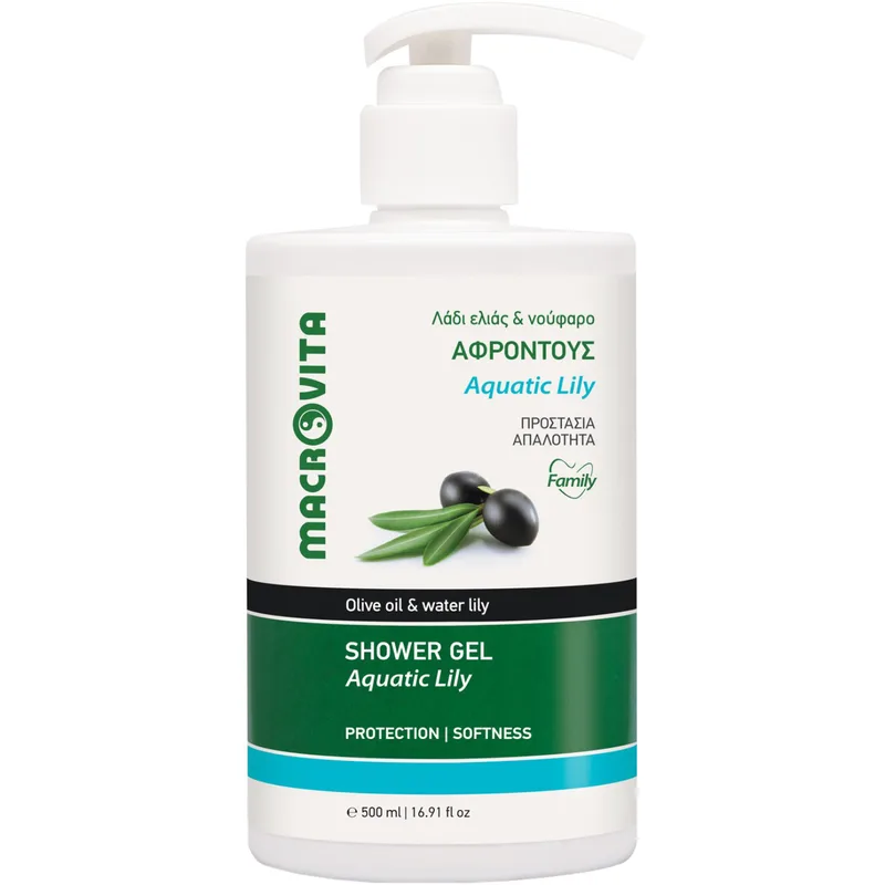Macrovita Aquatic Lily & Olive Oil Shower Gel Ενυδατικό Αφρόλουτρο με Λάδι Ελιάς & Νούφαρο για Όλη την Οικογένεια 500ml