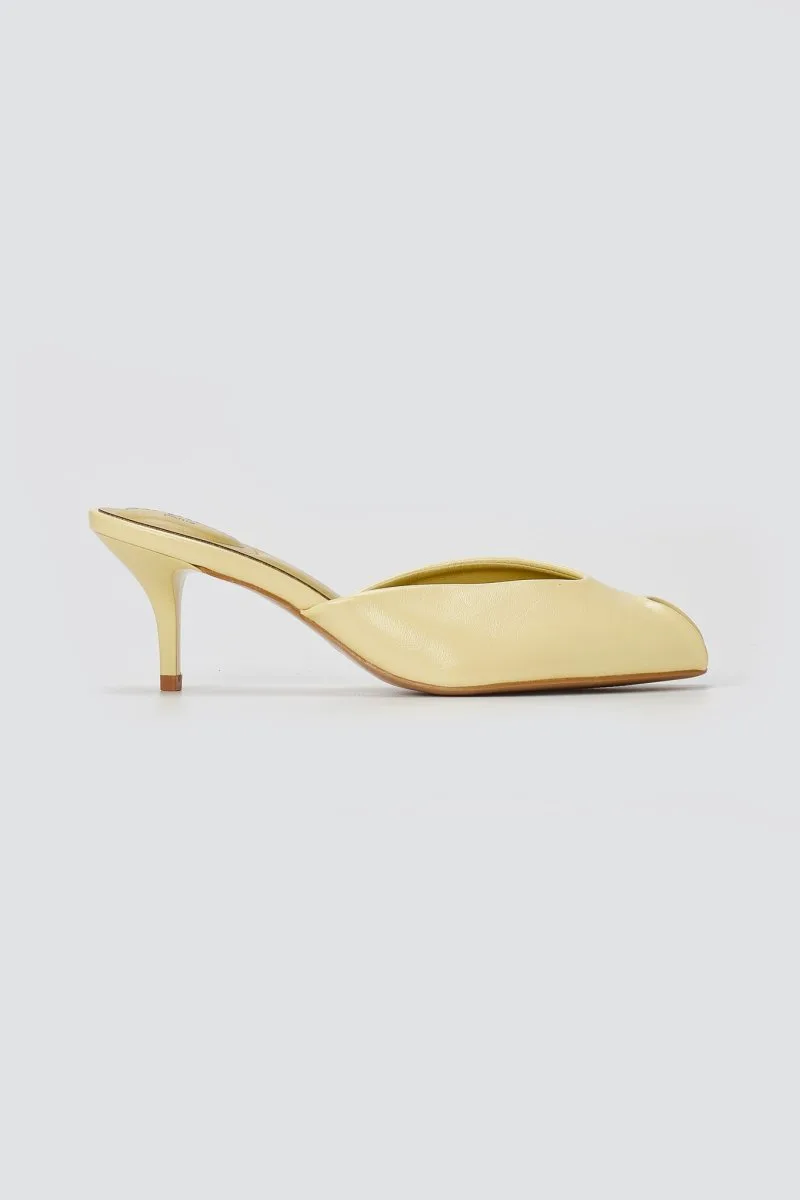 Stephan Peep Toe Mules Kitten Heel - QQ-296 - Yellow Matte