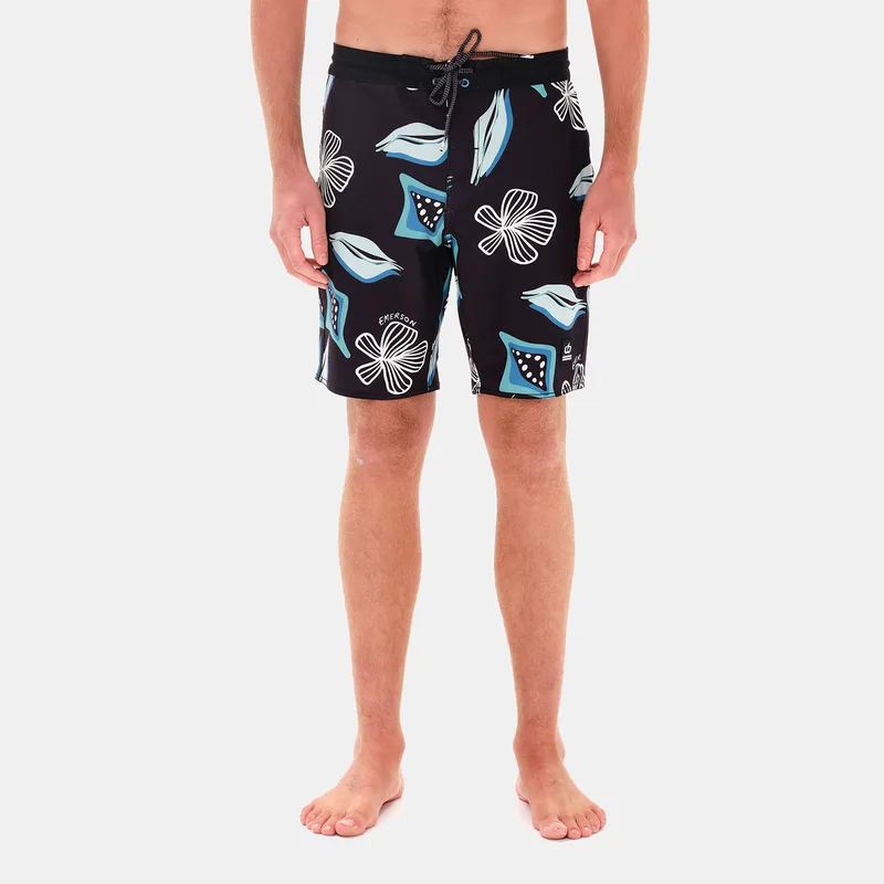 EMERSON MEN'S PRINTED RECYCLED 19" SWIM SHORTS ΜΑΥΡΟ