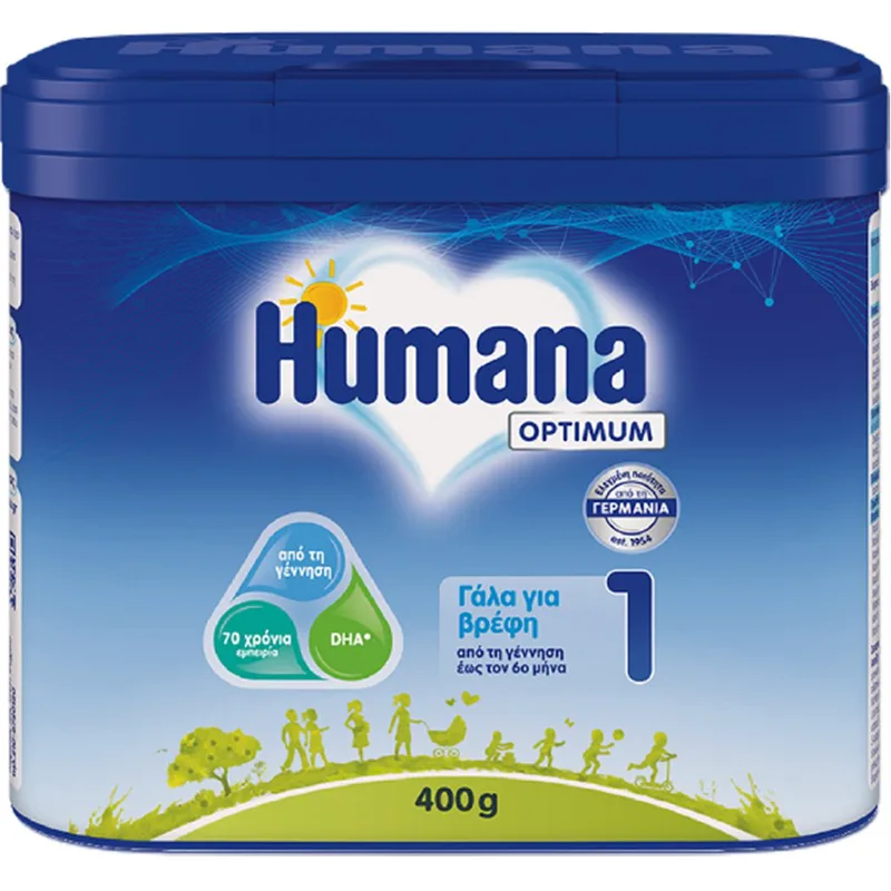 Humana Optimum Milk 1, 0-6m Βρεφικό Γάλα σε Σκόνη από την Πρώτη Μέρα έως τον 6ο Μήνα για Σωστή Ανάπτυξη 400g