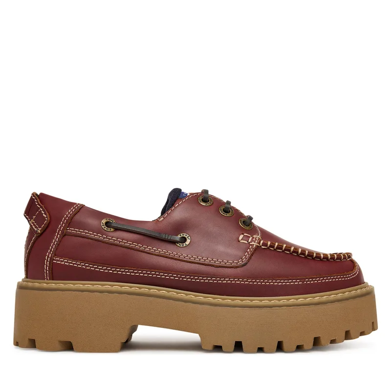 Κλειστά παπούτσια Tommy Jeans Archive '01 Boat Shoe Leather EN0EN03003 Μπορντό