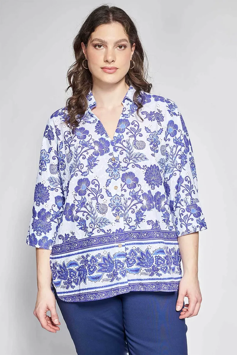 Parabita γυναικείο πουκάμισο με floral print - 012610509855 Λευκό
